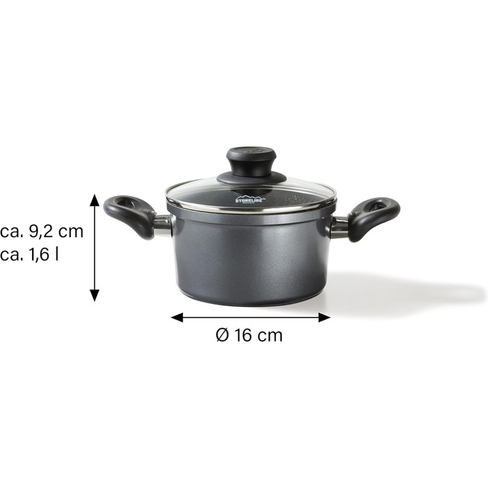 Каструля Stoneline 16 см, з кришкою, індукційна, лита алюмінієва, покрита справжніми частинками каменю, сіра, каструля з покриттям