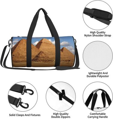 Спортивна сумка для подорожей, дизайн Стародавній Єгипет, принт з пірамідами, сумка на нічліг, чорна, універсальний розмір, дорожня сумка