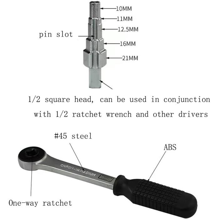 Радіаторний ключ з храповиком bayzconn 10-21 мм, 5 різних розмірів радіаторного ключа Ступінчастий ключ 1/2 дюйма квадратний радіаторний ключ Багатоцільовий ручний інструмент Для радіаторних клапанів