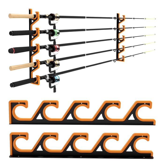 Горизонтальний тримач для вудок tonhui для стіни та стелі, гараж для вудок з м&39яким захистом з PU, підставка для 5 вудок, стійке до подряпин зберігання вудок (чорний/жовтий) 1