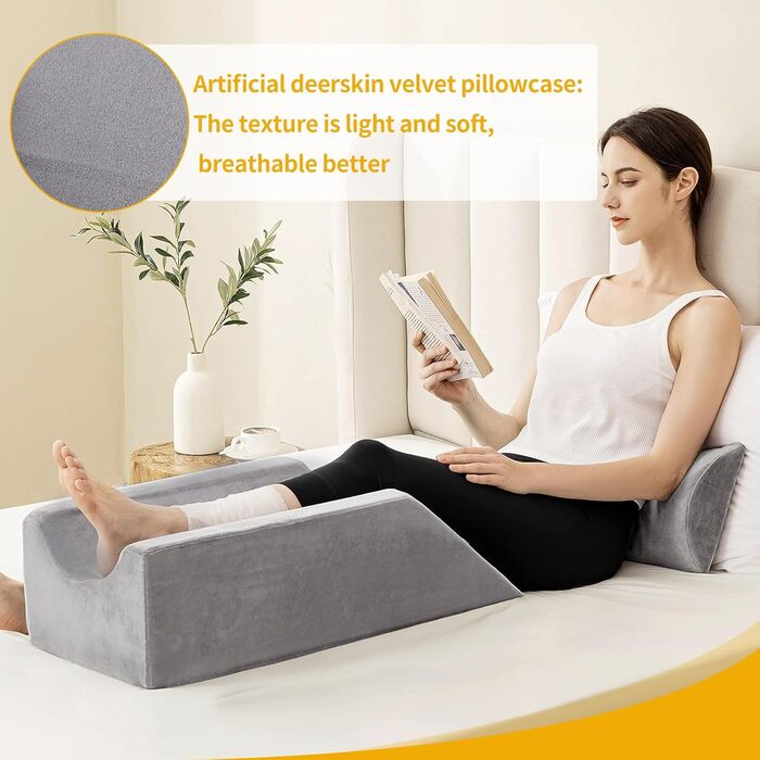 Подушка для підняття ніг, губчаста подушка для підняття ніг, подушка для підтримки ніг, полегшує біль у спині та ногах, сприяє кровообігу, можна прати, сірий колір