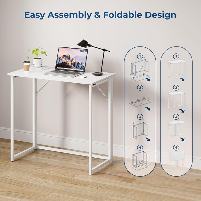 Складаний стіл Dripex, Складаний стіл 80 x 46 x 74 см, Невеликий складний комп&39ютерний стіл, Компактний стіл для домашнього офісу, кабінету, ПК (Білий - Потрібне складання)