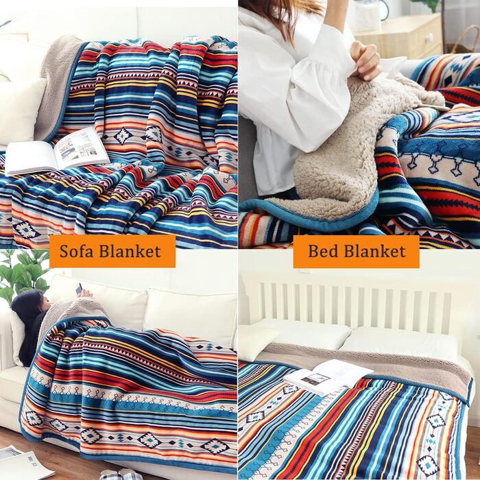 Плед Hggzeg з коралового флісу, пухнастий, м&39який плед для дивана, тепле покривало, різнокольоровий смугастий візерунок, дорожній плед для спальні, вітальні, офісу (кольорові смужки) кораловий 150 x 200 см