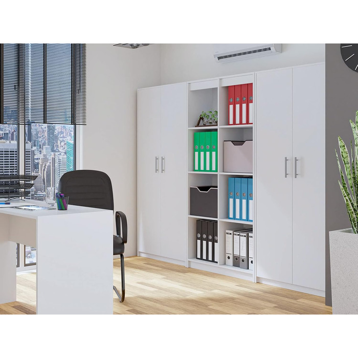 Багатофункціональна шафа Home Collective, біла, ширина 74 см, висота 180 см, з шістьма полицями та додатковим відділенням, картотечна шафа, побутова шафа, органайзер з МДФ