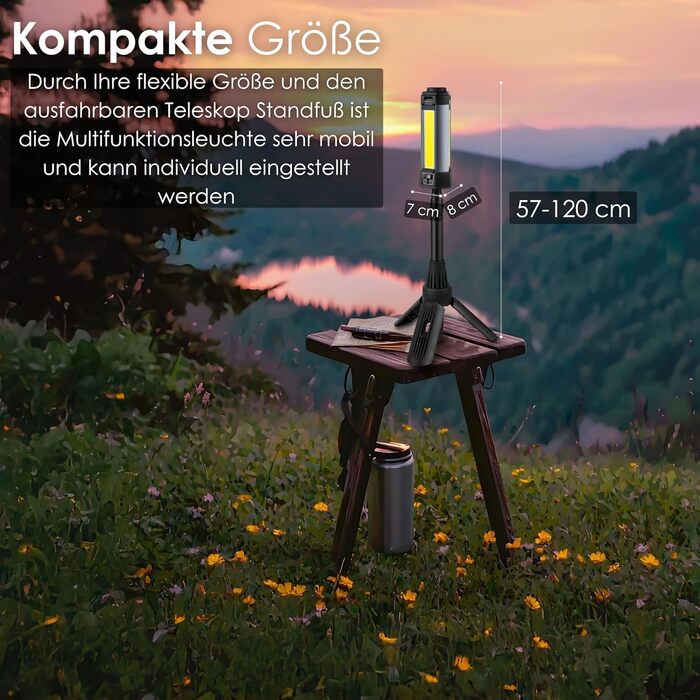 Багатофункціональний світлодіодний ліхтарик 12-в-1 з акумуляторною батареєю, магнітом та телескопічною штангою, кемпінговий ліхтарик, акумуляторний світлодіодний ліхтарик, робочий ліхтарик, ліхтарик для майстерні з функцією зовнішнього акумулятора для сад