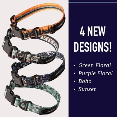 Нашийник для собак Leashboss з яскравим візерунком та світловідбиваючими нитками, колекція Boho, середній розмір (34-50 см, ширина 2.5 см)