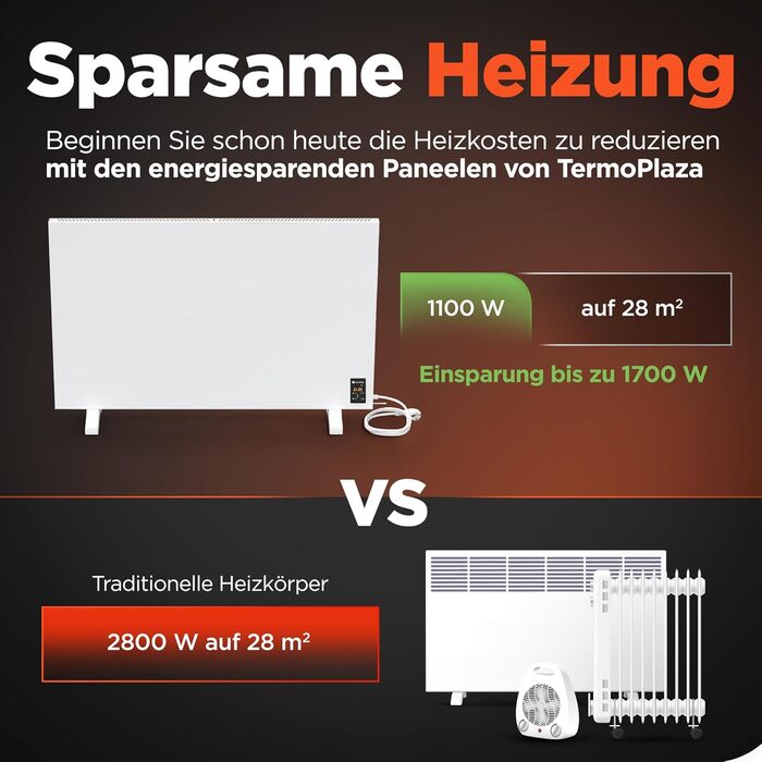 Інфрачервоний WiFi обігрівач з термостатом 1100 Вт до 28 м Розумний інфрачервоний настінний обігрівач та окремостоячий пристрій Енергозберігаючий інфрачервоний електричний обігрівач та конвектор для дому та спальні WiFi - 1100 Вт до 28 м