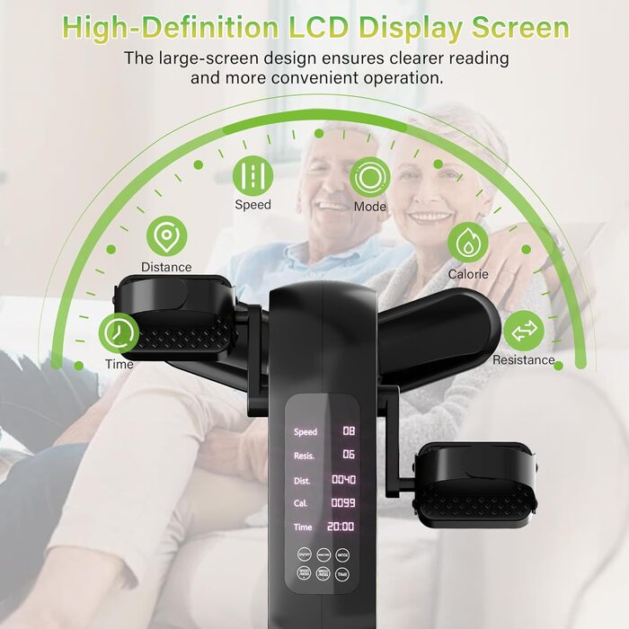 Електричний педальний тренажер TODO для людей похилого віку з 12 швидкостями, міні-велотренажер з автоматичним-ручним режимом, 6 рівнями опору, тренажер для ніг сидячи, РК-дисплей, пульт дистанційного керування та ремінець для ноги