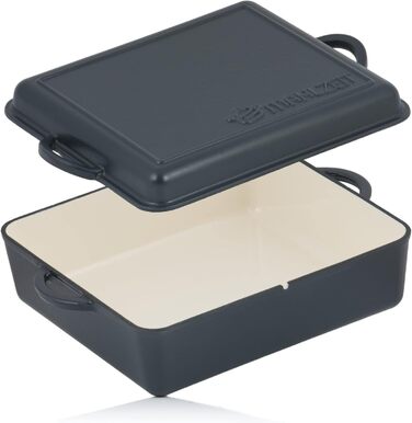 Чавунна емальована жаровня Mahlzeit 10,5 л Blue Berry жаровня 2в1 зі сковородою жаровня з кришкою, безпечна для духовки, емальован