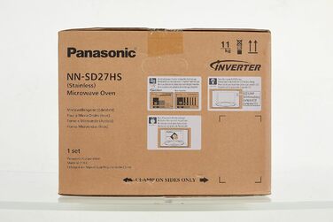 Мікрохвильова піч Panasonic NN-SD27HSGTG зі скляним поворотним столом, 23 л, 1000 Вт, 10 автоматичних програм, автоматичне розморожування, 6 рівнів потужності, таймер, цифровий LED-дисплей, нержавіюча сталь і срібло без функції гриля Нержавіюча сталь без 
