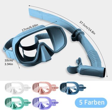 Маска для дайвінгу з трубкою, комплект для дорослої трубки з двошаровим силіконовим обідком із захистом від запотівання та протікання, комплект для підводного плавання, панорамна маска 180, ідеально підходить для підводного плавання та дайвінгу, темно-син