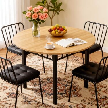 Круглий обідній стіл Mingone для 4 осіб, круглий обідній стіл 100 см, кухонний стіл з дерев&39яною стільницею, круглий стіл під дуб з металевими ніжками для вітальні, балкону, їдальні