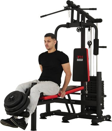 Універсальна силова станція Hansson Sports, багатофункціональна силова лава зі стійкою для штанги, тяга лати, розгинання ніг &quotметелик&quot, згинання ніг, вага 65 кг, складна A Силова лава
