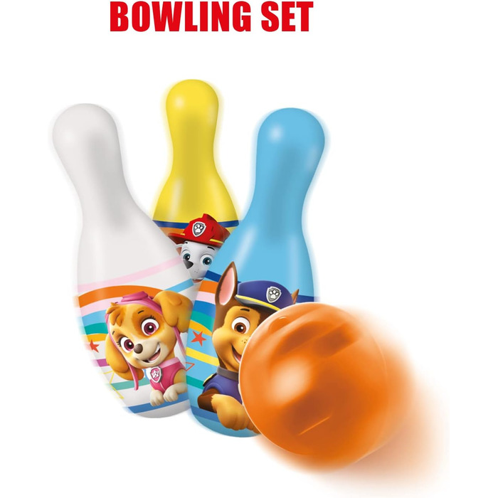 Набір для боулінгу Щенячий патруль ВКЛЮЧАЄ 1 мяч та 6 значків із тематикою Щенячий патруль Спортивна іграшка Гра для дітей 2, 3, 4 років 28308