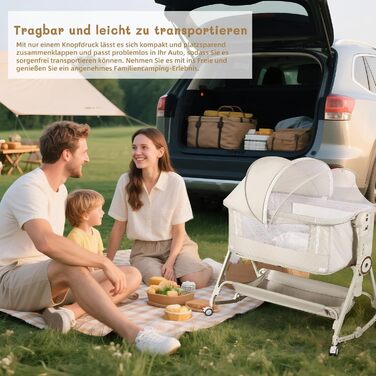 Дитяче ліжечко HOLAVIDA 5-в-1, регульована по висоті колиска, дитяча колиска з пеленальний столик, кошик для зберігання, москітна сітка, матрац, портативне дорожнє ліжечко для новонароджених/малюків (бежевий)