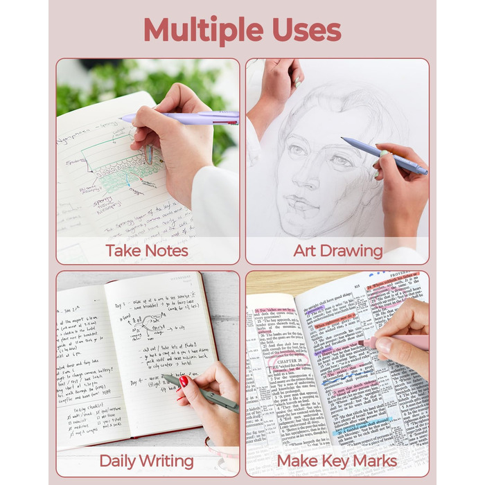 Набір шкільного приладдя Four Candies, 56 шт., естетичне, з пеналом, 6 кольорових кулькових ручок, 12 пастельних маркерів, 5 гелевих ручок з чорним чорнилом, 9 механічних олівців 0,5-2,0 мм (рожевих)