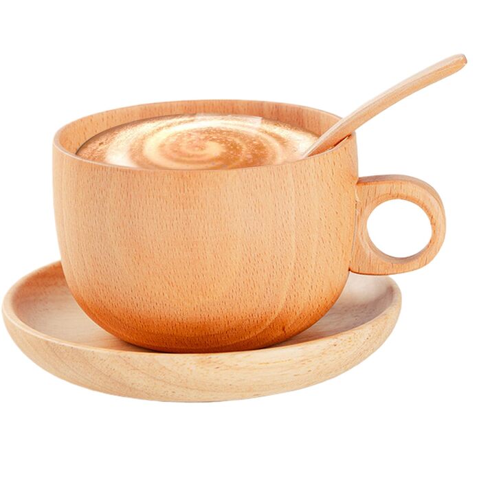 Дерев&39яна кавова чашка, посуд з натурального дерева, 290 мл, з ложкою, набором чашки та ложки, для чаю, кави, віскі в саду, парку, вдома, на пікніку, в кемпінгу, вечірці
