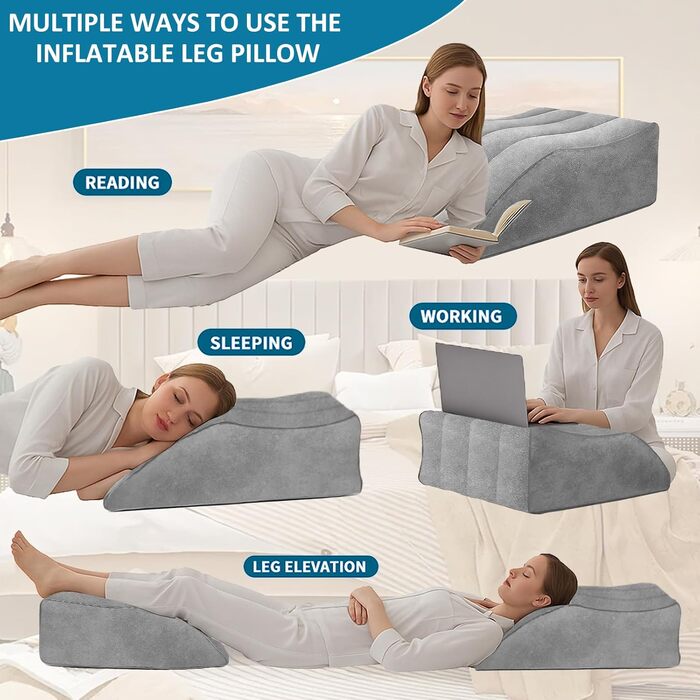 Надувна подушка для ніг Підніміть ноги для кращого кровообігу, портативна надувна подушка для ніг, маска для сну, що блокує світло, для офісу та дому (сіра)
