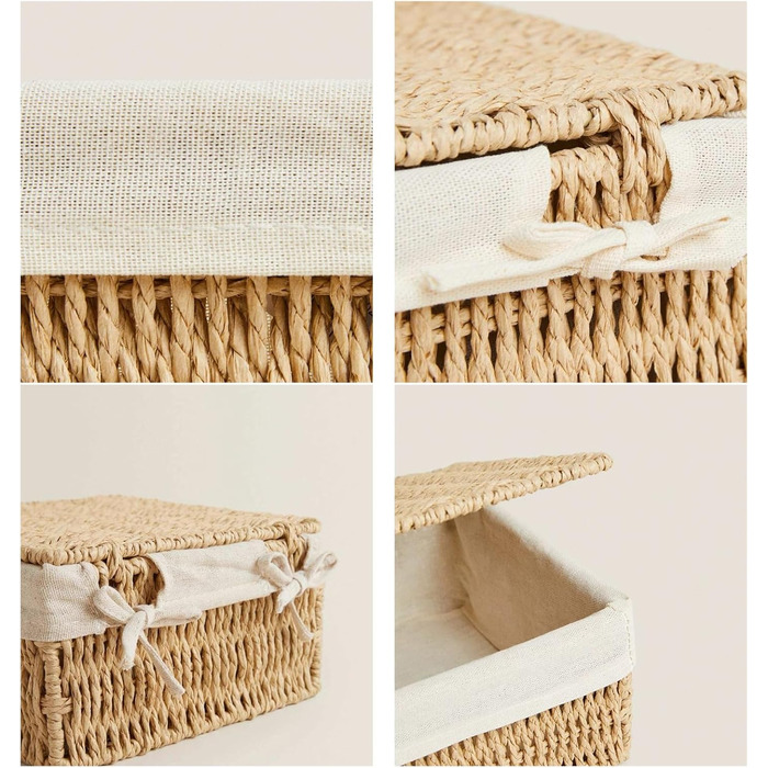 Набір із 3 кошиків для зберігання з кришками плетені кошики з паперової мотузки з металевим каркасом та підкладкою, 3 розміри, місце для зберігання речей у стилі бохо для ванної кімнати, пеленальний столик, органайзер та декор