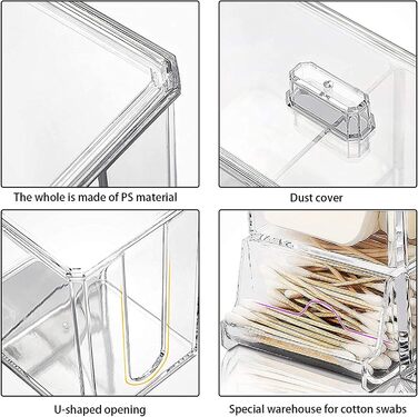 Органайзер для макіяжу ватних паличок, коробка для тримача ватних кульок з кришкою 3-сітчастий контейнер для дозатора Q-Tip, ватяні палички Акрилова кришталево прозора коробка для зберігання, круглий футляр для косметичної каністри з ватними дисками