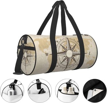 Вінтажна спортивна сумка з компасом та старовинною картою світу, велика дорожня сумка для фітнесу, чоловіча та жіноча сумка на вихідні