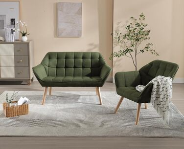 Акцентне крісло-крісло, м&39яке крісло для читання з дерев&39яними ніжками та лляним покриттям, крісло для читання, одномісний диван, крісло під телевізор для вітальні, спальні, затишне місце, зелений 1 зелений