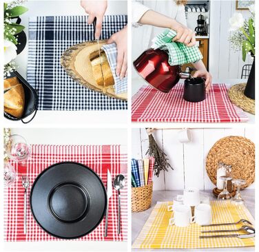 Набір з 10 чайних рушників у клітинку преміум-класу - 100 бавовна - 45x65 см та вішалка - Oeko TEX Standard 100 - Кухонні рушники