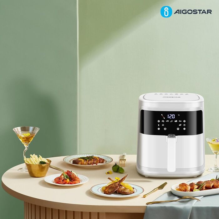 Фритюрниця Aigostar White Cube 7 л XXL Фритюрниця з гарячим повітрям 1900 Вт, 7 програм, підтримка тепла, 20 рецептів, без олії, для 6-10 осіб, фритюрниця з цифровим світлодіодним сенсорним екраном