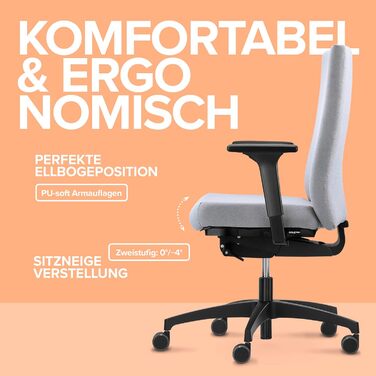 Ергономічне офісне крісло, зроблене в Німеччині Зручна спинка з регулюванням висоти Індивідуально регульована глибина сидіння (світло-рожевий)