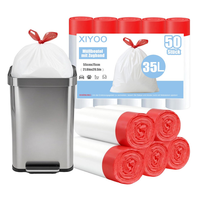 Білі сміттєві пакети об&39ємом 35 л зі шнурком, стійкі до розриву сміттєві пакети для кухні, 50 шт. сміттєвих пакетів з ручкою для перенесення