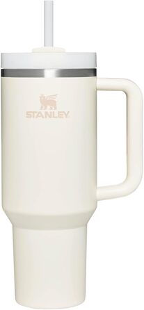 Пляшка для води Stanley Quencher H2.0 FlowState з соломинкою 1,2 л - термокружка охолоджує 11 годин - 48 годин Ice-Cold - Можна мити в посудомийній машині - термос Пляшка BPA Free - Кавова кружка на винос - чорна (кремовий тональний)