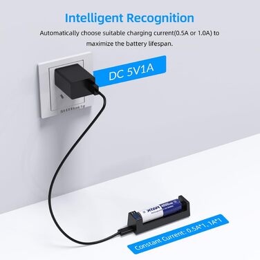 Зарядний пристрій XTAR MC1 Plus USB-C для літій-іонних акумуляторів 18650, 21700, 26650, 14500, 18350 - розумний зарядний пристрій 0,5A/1A з РК-дисплеєм, активацією 0V, відновленням після перерозряду, швидкою зарядкою через USB-C