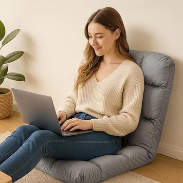 Розкладне крісло для підлоги, диван-лінивець з регульованою спинкою, крісло-реклайнер, складна поверхня для сидіння та лежання, розкладне крісло для підлоги, диван-лінивець, крісло-реклайнер для вітальні, офісу, для медитації (сірий)