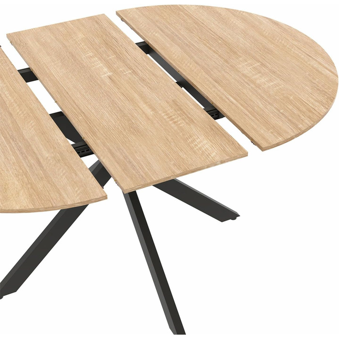 Розкладний круглий обідній стіл ALIX 4-8 персон на ніжках-павуках, дерево та чорний колір, 110-150 см