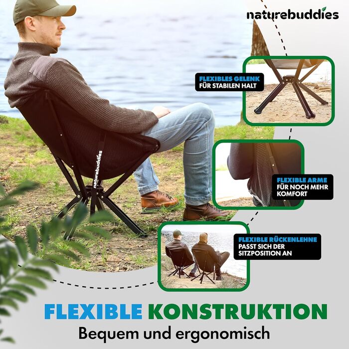 Складане кемпінгове крісло Надлегке Маленький розмір у упаковці Складане Легке Компактне Вантажопідйомність до 150 кг Рибальське крісло Складане крісло Кемпінгове крісло - Піший туризм Риболовля Фестиваль Кемпінг Відпочинок На природі Чорний