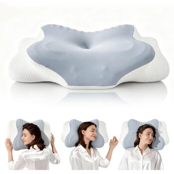 Оригінальна подушка для шиї, ергономічна подушка з піни з ефектом пам&39яті - ортопедична подушка для підтримки шиї для всіх положень сну на боці, на спині та на животі (синя)