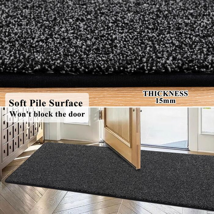 Килимова доріжка SHACOS 60x180 см, нековзка доріжка для передпокою, м&39який кухонний килимок, можна прати, сучасна доріжка для передпокою для кухні, входу, вітальні, чорний/сірий 60x180 см сірий/чорний