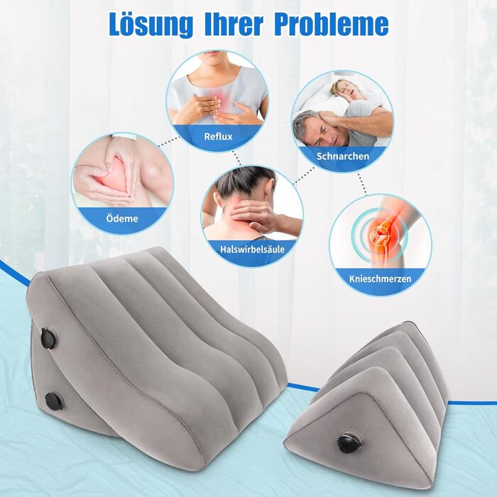 Комплект надувних подушок для ніг SAHEYER для спинки, 2 регульовані надувні клиноподібні подушки для читання, ергономічна подушка для підтримки ніг та спини, подушка для спинних вен для полегшення болю в ногах та спині, сірий