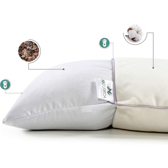 Гречана подушка для шиї 40x80 см, подушка для голови від болю в шиї, подушка для сну на боці з бавовняним чохлом, стьобана, гречана подушка для підтримки шиї 40 x 80 см