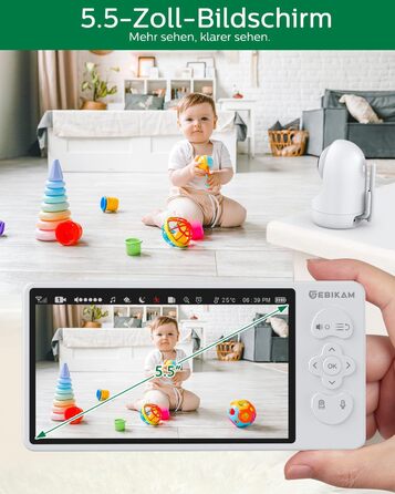 Дюймовий радіоняня Sebikam з 2 камерами, екран HD 720P, відеоняня, батарея 4000 мАг, відеоняня PTZ 355, режим VOX, нічне бачення,