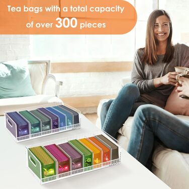 Органайзер для чайних пакетиків з 2 акрилових частин, знімний, 14 відділень, для зберігання чайних пакетиків, акрилова чайна коробка, 36,515,89,5 см, простий у використанні для чаю, кавових капсул, цукру