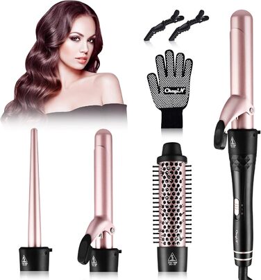 Набір плойок CkeyiN 4 в 1 з різними насадками 9-38 мм, керамічна плойка з щіткою для завивки, великі та малі локони, настінна плой