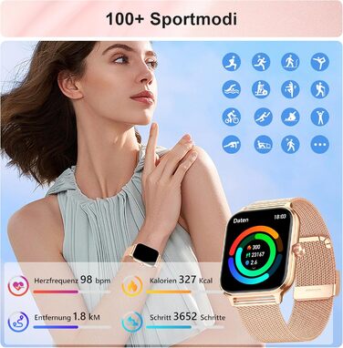 Розумний годинник для чоловіків та жінок, функція телефону, артеріальний тиск, пульс, відстеження сну, 1,96-дюймовий фітнес-годинник зі штучним інтелектом та понад 100 спортивними режимами, водонепроникність IP67, крокомір, будильник, калькулятор, візитна