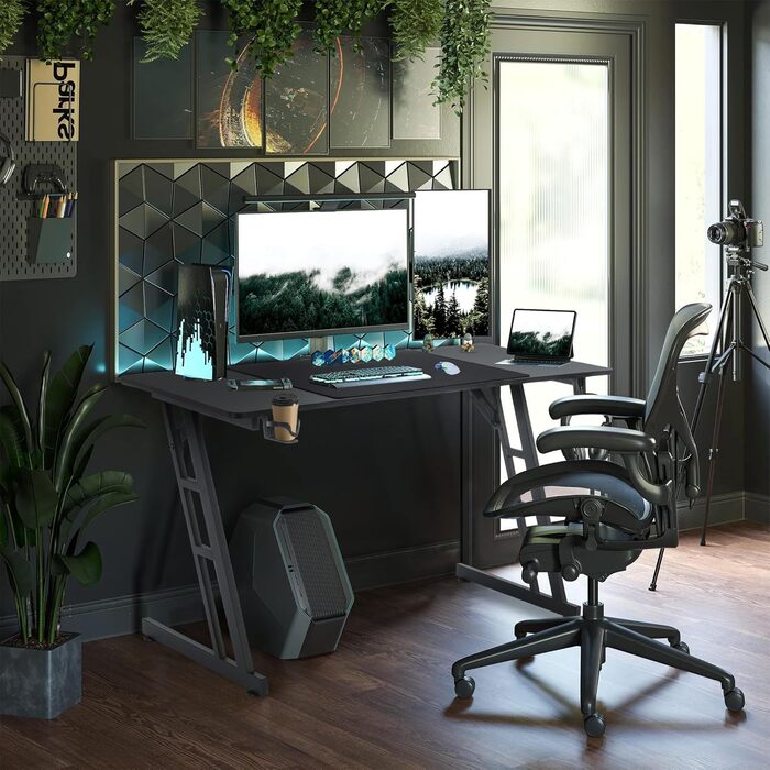 Ігровий стіл UISEBRT, Ігровий комп&39ютерний стіл з вуглецевим волокном - Ергономічний ігровий стіл до 150 кг для спальні та офісу - 140x60x74 см 140x60x74 см без світлодіодного підсвічування