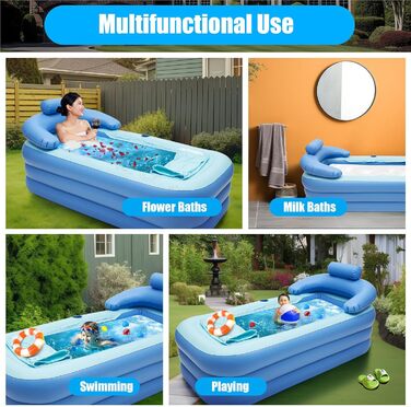Надувна ванна для дорослих, портативна ванна з ПВХ для домашнього басейну, синя, сучасна, окремостояча