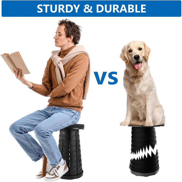 Телескопічний стілець DAJAVE з 2 предметів, складний портативний стілець з високою вантажопідйомністю, підходить для кемпінгу на свіжому повітрі, риболовлі, сімейного відпочинку та використання в приміщенні, чорний