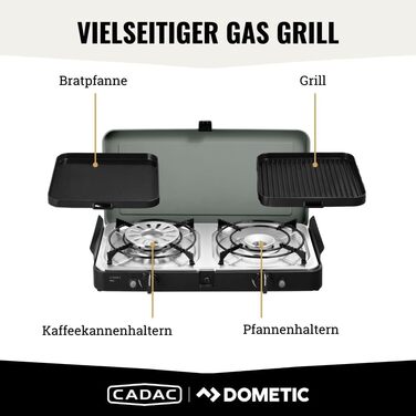 Газовий гриль для кемпінгу 2-Cook 3 Pro Deluxe - 50 мБар - Сталь, алюміній та пластик - Газова плита для кемпінгу - вкл. кулінарна книга для кемпінгу та сумка для перенесення Pro Deluxe 50 мБар кулінарна книга для кемпінгу