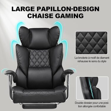 Ігрове крісло GTPLAYER, офісне крісло з пружинною опорою для попереку, широке офісне комп&39ютерне крісло з м&39якими підлокітниками та підставкою для ніг, що фіксуються назовні, 180 кг, чорний насичено-чорний