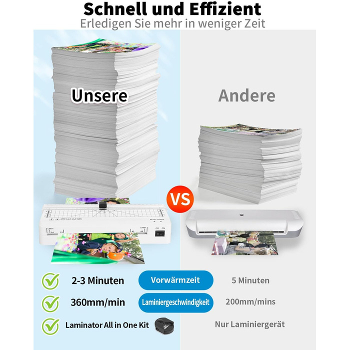 Ламінатор, ламінатор А4 зі швидким прогріванням, ламінатори А4/А5/А6 80-125 мікрон з вбудованим різаком для дому, офісу, школи, фотографії А4 10 шт.