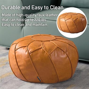 Чохол для пуфа Louis Donn без наповнювача - кругла пуф-подставка з місцем для зберігання, водонепроникне крісло-мішок зі штучної шкіри, підставка для ніг для вітальні, спальні, дитячої кімнати (помаранчевий) Orange-109